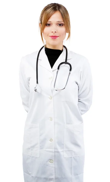 Дружня медсестра на білому тлі — стокове фото