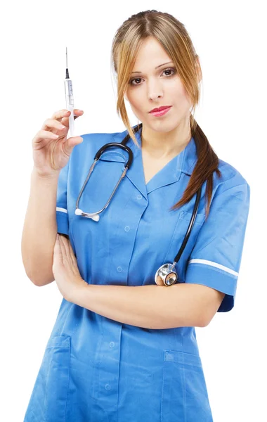 Дружеская медсестра на белом фоне — стоковое фото