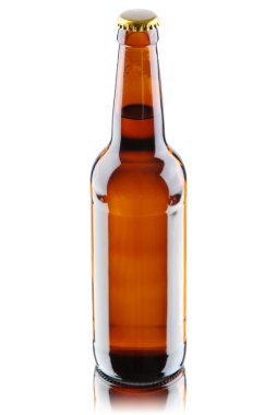 Beyaz arka planda izole edilmiş bira şişeleri