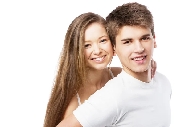 Casal jovem isolado no fundo branco — Fotografia de Stock