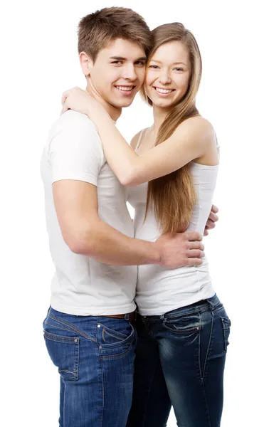Fiatal pár elszigetelt fehér háttér — Stock Fotó