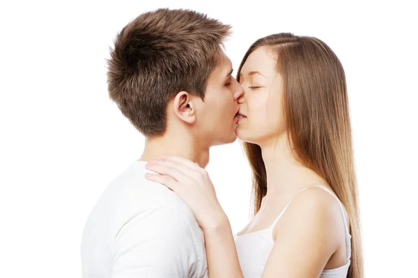 Casal jovem isolado no fundo branco — Fotografia de Stock