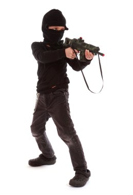 Young boy dressed like a terrorist clipart