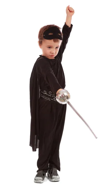 Мальчик, одетый в костюм Зорро — стоковое фото