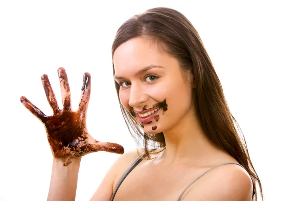 stock image Girl dirty in chocolate