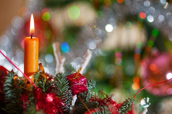 Candle on a New Year tree — Stock Photo, Image