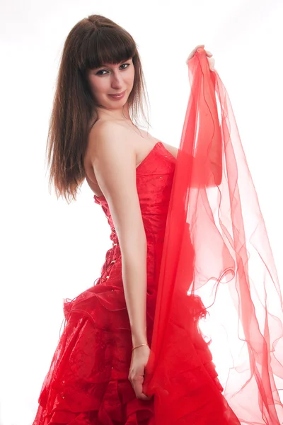 A menina em um vestido de bola vermelho — Fotografia de Stock