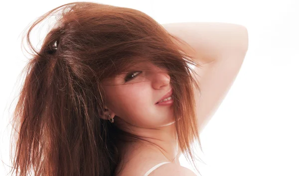 A gyönyörű lány a kócos hajjal — Stock Fotó