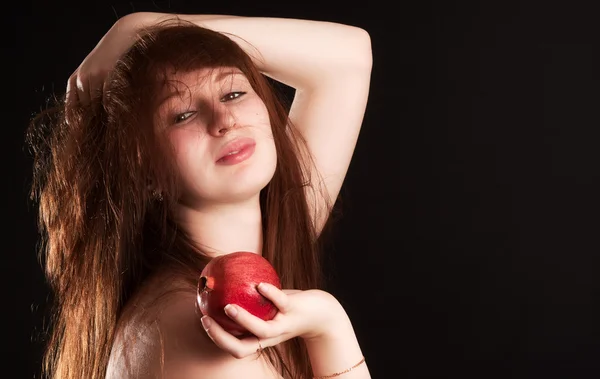 빨간 석류와 소녀 — 스톡 사진