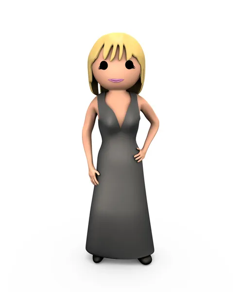 3D Блондинка Дівчина в чорному платті — стокове фото