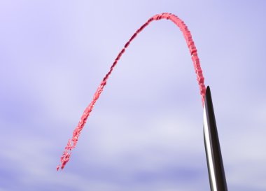 Macro of Needle Tip Squirting Blood into the Sky clipart