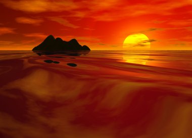 Bright Red Sunset Seascape clipart