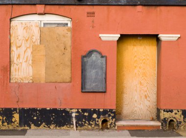 Abandoned and Boarded-Up Pub Building clipart