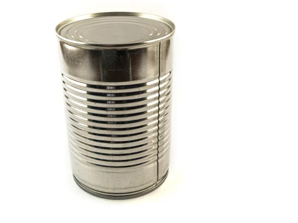 Una lata de lata de comida brillante en blanco — Foto de Stock