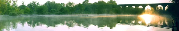 stock image Panoramic Lake Pond With Trees and Viaduct