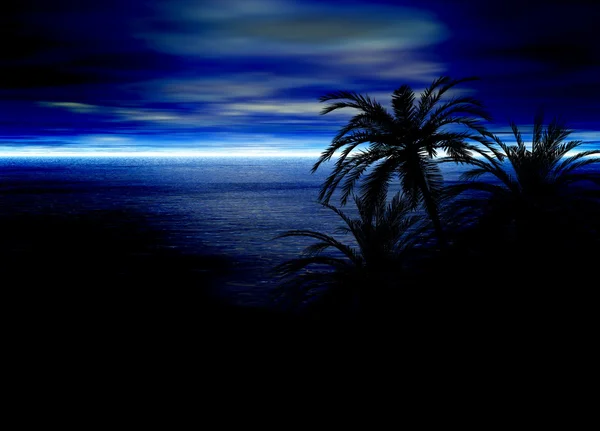 Mavi deniz manzarası hurma ağacı ile ufuk — Stok fotoğraf