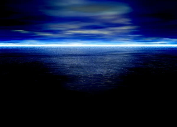 Mavi deniz manzarası ufukta bulutlar ile — Stok fotoğraf