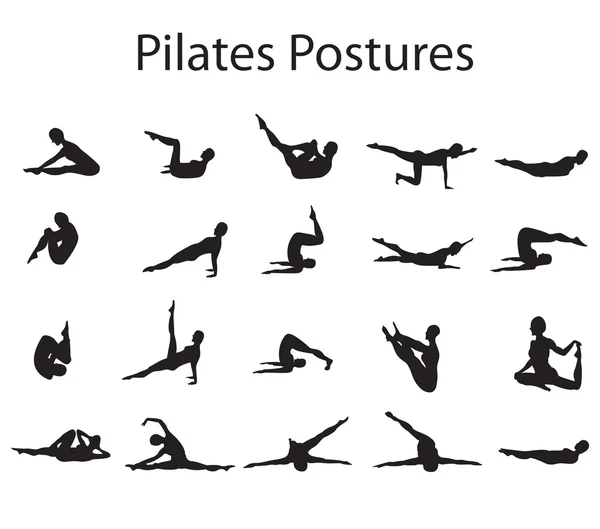 20 pilates ya da yoga duruş pozisyonları illüstrasyon — Stok fotoğraf