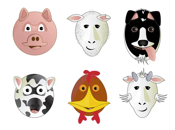 Various Cartoon Farm Animal Face Illustrations — Stock Photo, Image