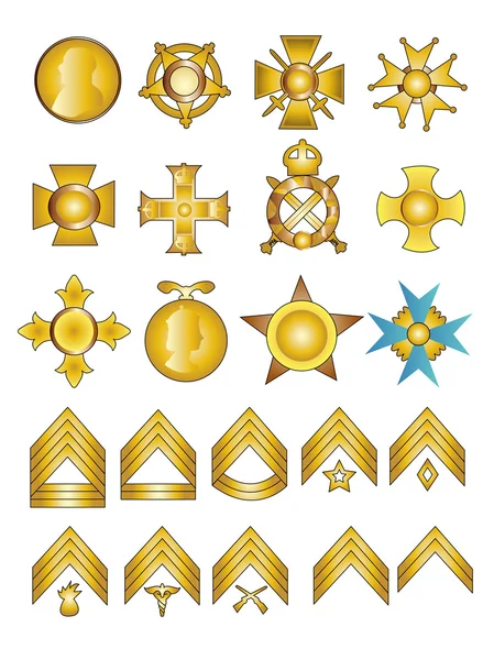 Medalhas de emblemas militares e Chevrons de classificação — Fotografia de Stock