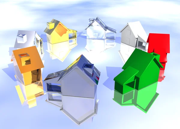 Pierścień różnych typów domów 3d — Zdjęcie stockowe