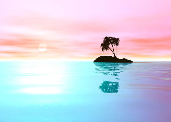 Романтический розовый остров пустыни с пальмой — стоковое фото