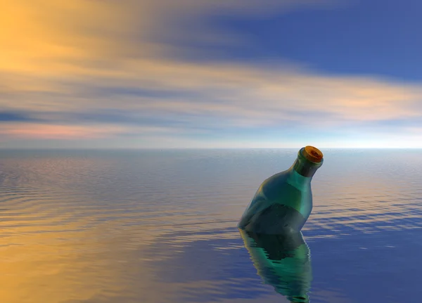 Message dans une bouteille flottant sur l'océan — Photo