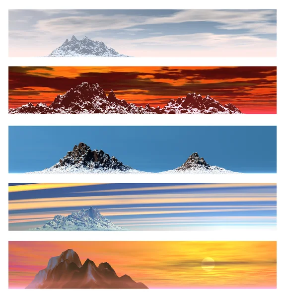 Fem avlägsna berg landskap banners — Stockfoto