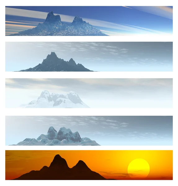 Cinq bannières lointaines de paysage de montagne — Photo