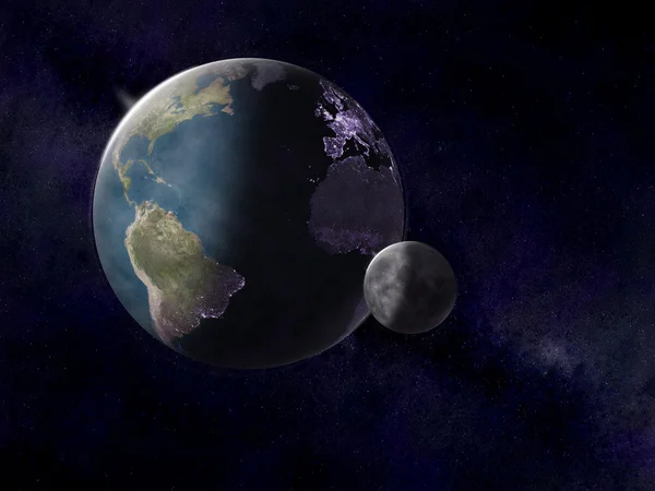 Jorden och månen - dag och natt skymning — Stockfoto