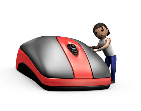 3d Young Man Clicking PC Mouse — Stock Photo, Image