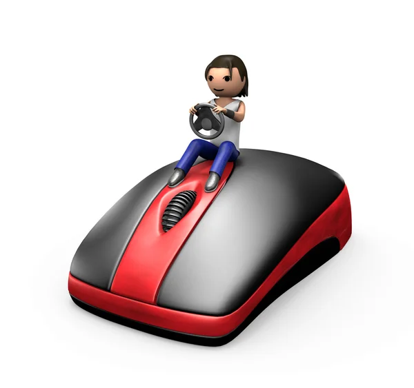 3d ragazzo alla guida di un mouse PC — Foto Stock