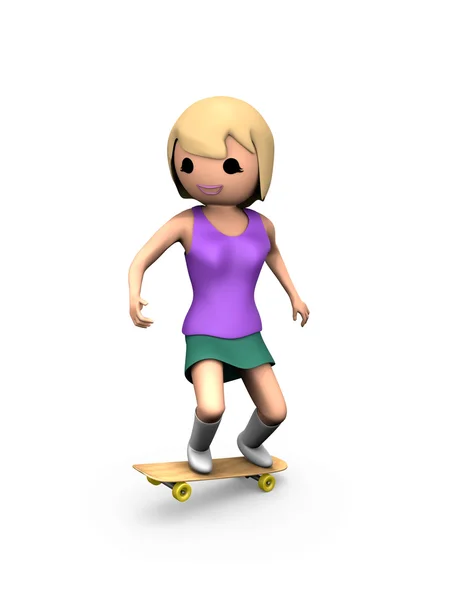 3 डी लड़की स्केटबोर्ड पर ट्रिक प्रदर्शन — स्टॉक फ़ोटो, इमेज