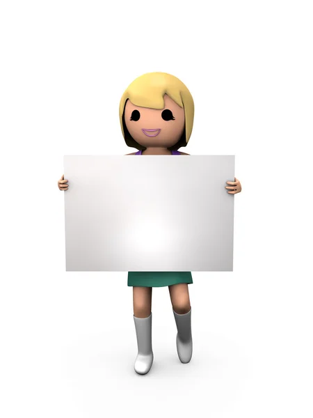 3D Loira menina segurando sinal em branco — Fotografia de Stock