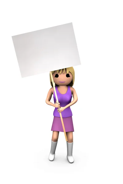 3D loira menina segurando em branco protesto Placard — Fotografia de Stock