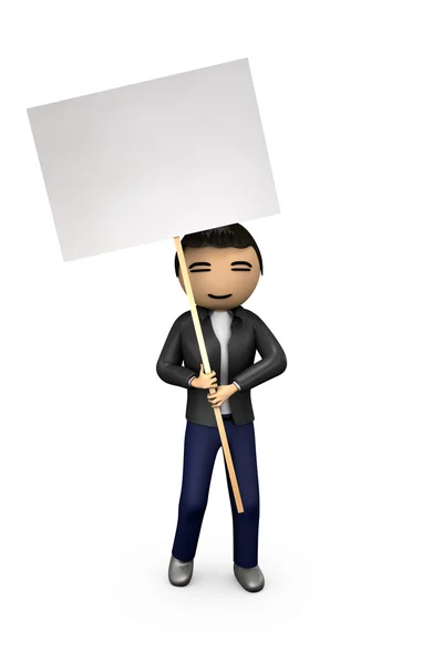 Oriental Asian 3D Guy Holding Blank Placard — Stock Photo, Image