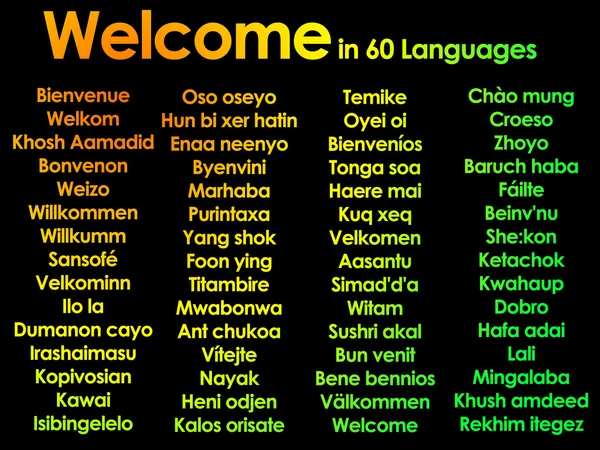 Üdvözöljük 60 különböző nyelveken Stock Kép