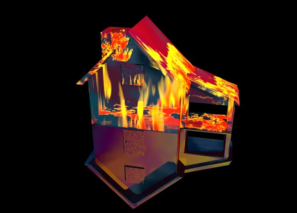 Червоний будинку на вогонь будинок на чорному Стокове Фото