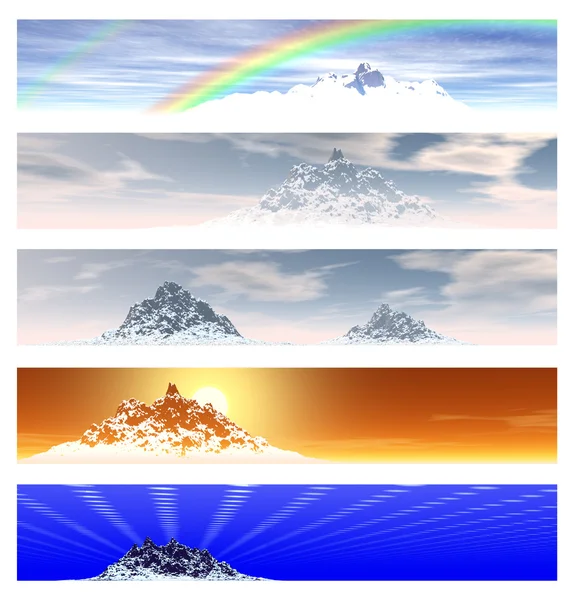 Öt távoli hegyi táj bannerek Stock Kép