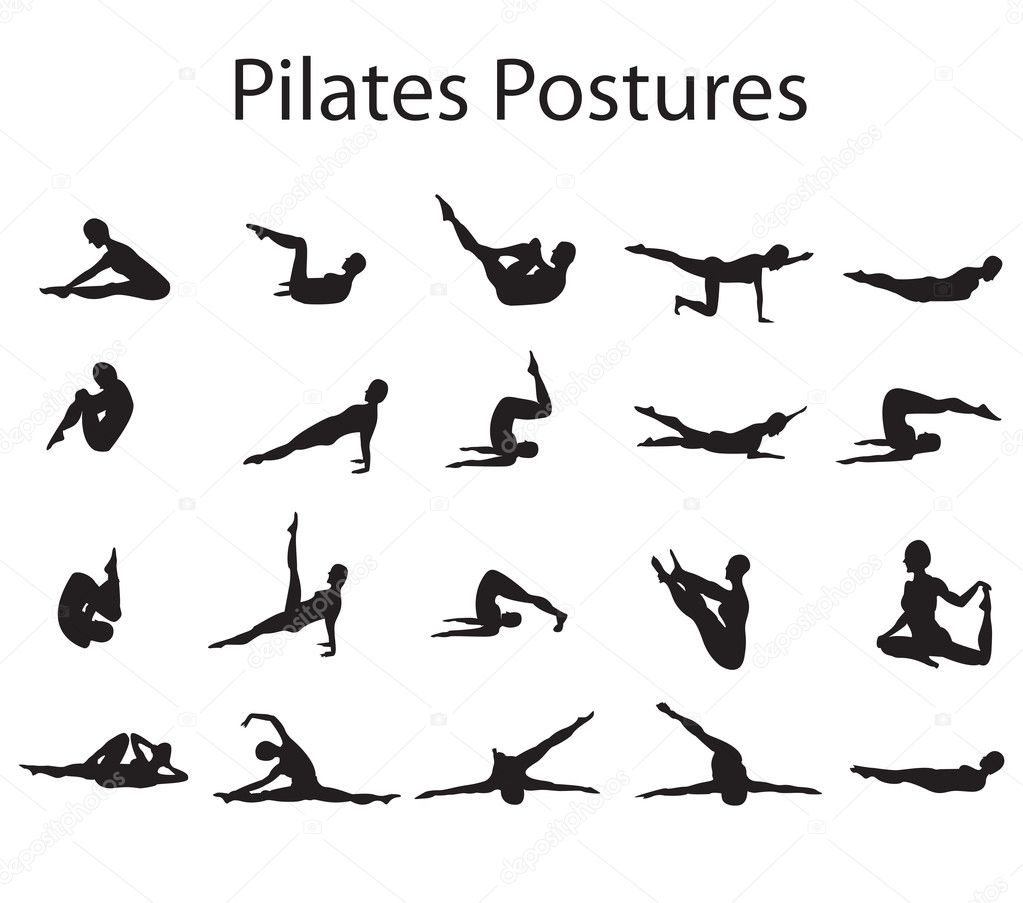 20 Pilates or Yoga Postures Positions Illustration