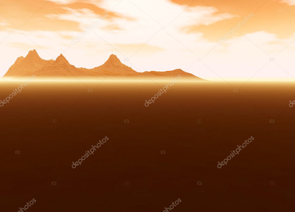 Distant Mountain on Horizon Desert Scene