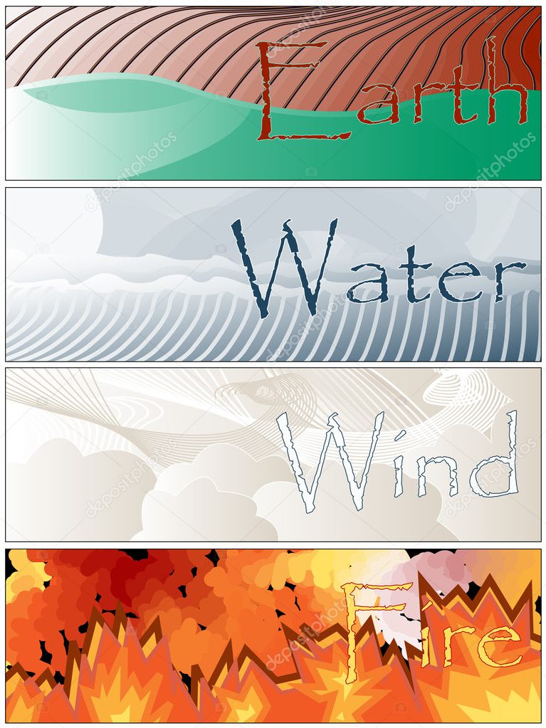 Four Elements Fire Earth Wind Water Banners
