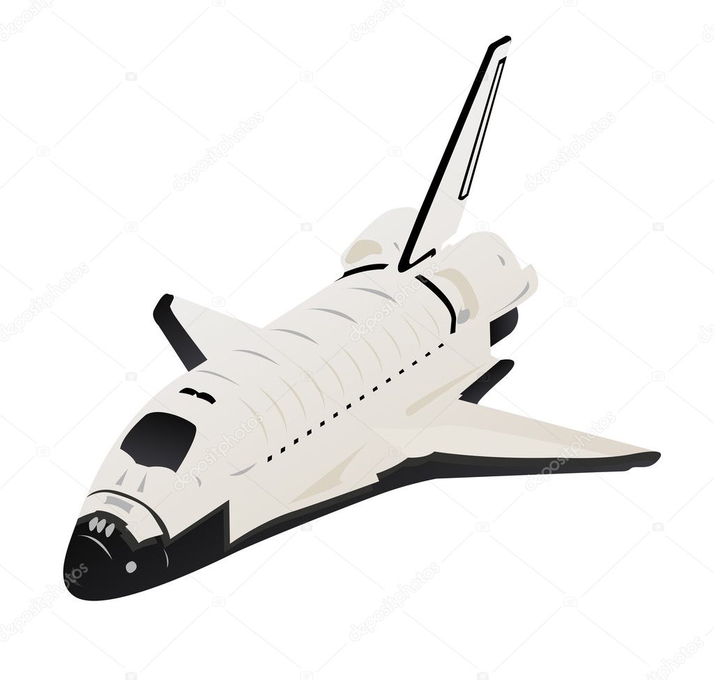 Space Shuttle Illustration in Flight on White