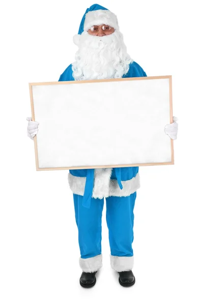 Papai Noel azul e painel de avisos vazio — Fotografia de Stock