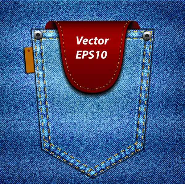 Červený štítek v džínách kapsy — Stockový vektor