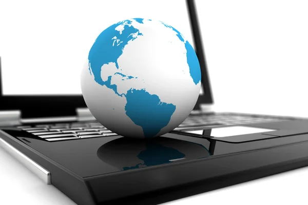 Laptop online con il mondo — Foto Stock