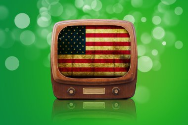 Old Tv isolated on a green bokeh background clipart