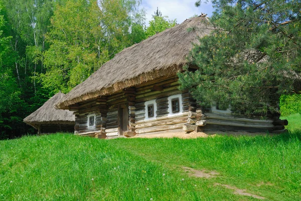 Antica casa tradizionale ucraina con tetto di paglia, Pirogovo Folk Museum, Kiev — Foto Stock