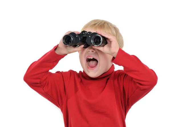 Happy boy with binoculars — Stock Photo, Image