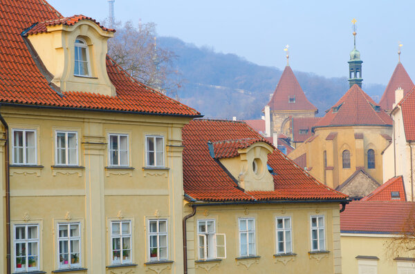 House roofs on Kampa Island near Charles Bridge, Prague, Czech Republic